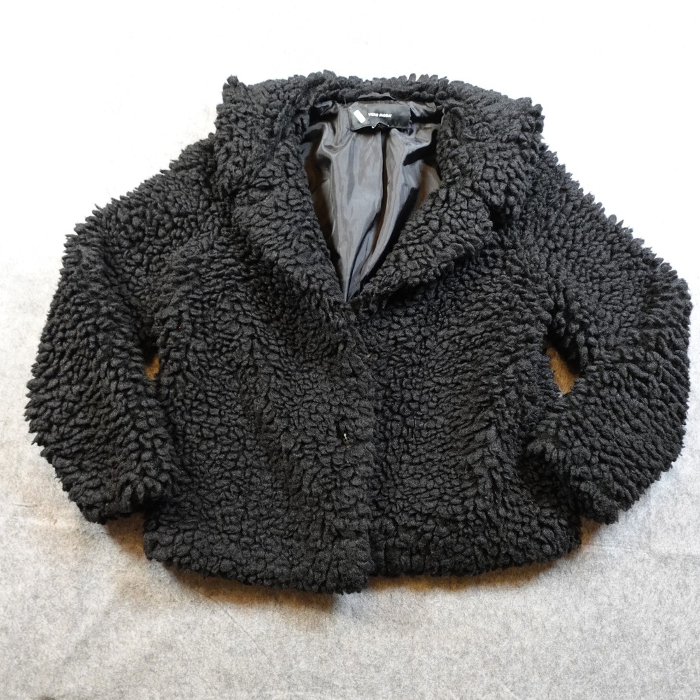 Vero Moda Coat Womens Small Black Teddy Sherpa Collared Chunky